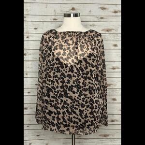 NYDJ sheer leopard -print split neck peasant blouse Size 2X
